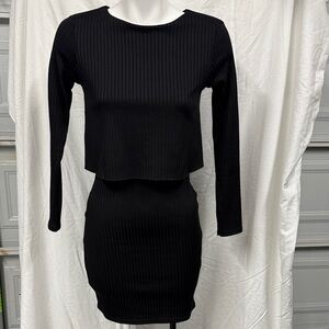 River Island Black Long Sleeve Ribbed Dress